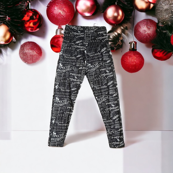 Harry Potter High Rise Leggings Hogwarts Black White Lettering S - Picture 7 of 7